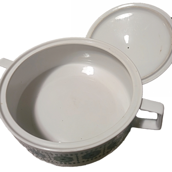 MCM 70s Saturn China Casserole Serving Dish Atomic Blue/Mint Floral Design~Japan - Picture 2 of 5